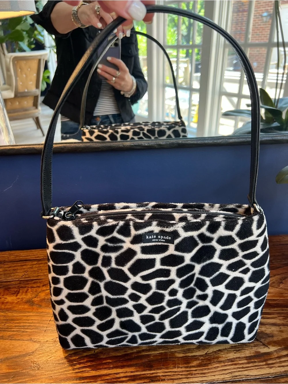 kate spade Black & White Giraffe-Pattern Shoulder Bag Vintage USA made